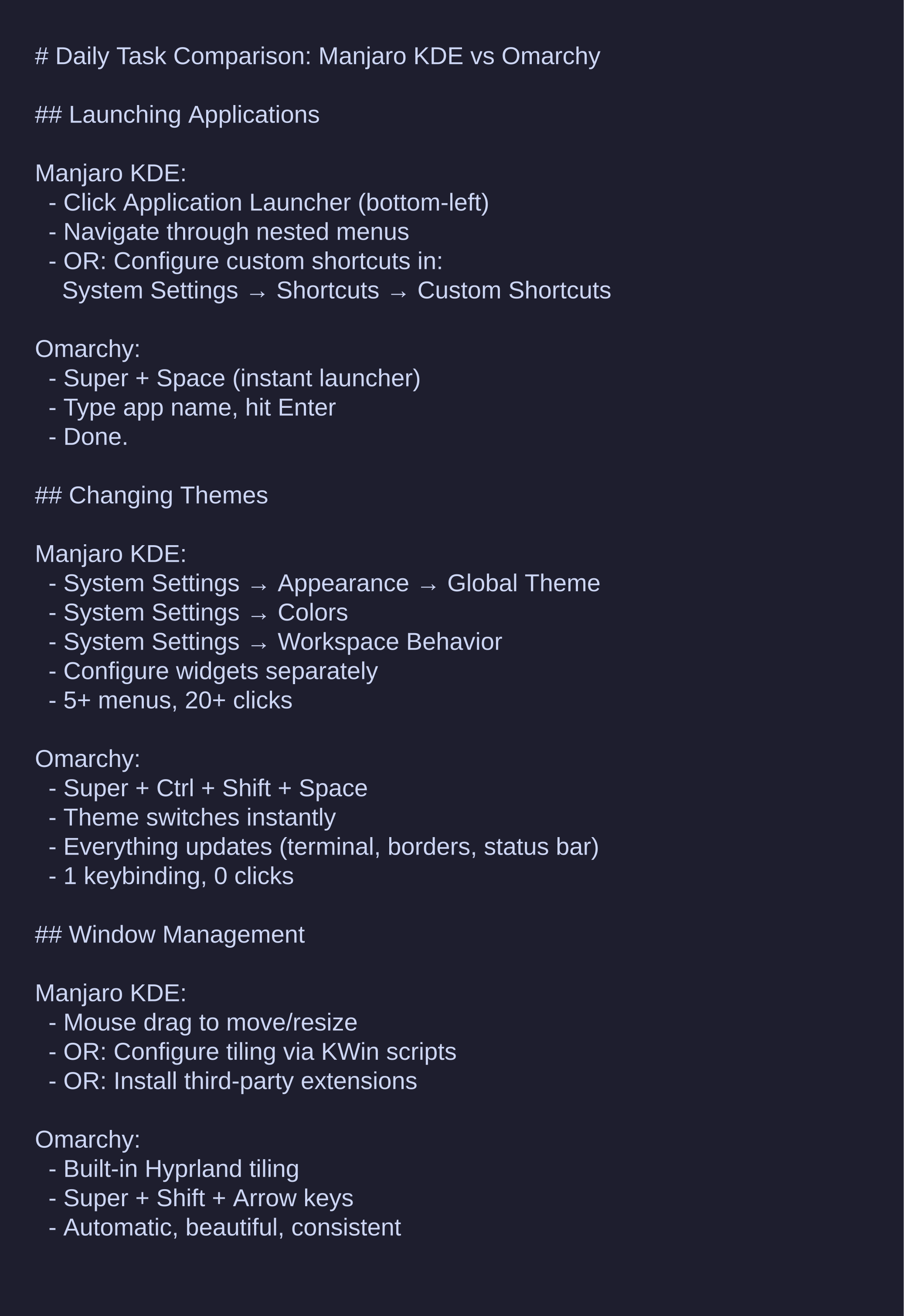 Manjaro vs Omarchy Comparison